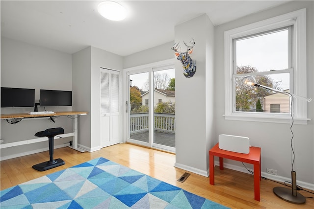 office area featuring light hardwood / wood-style flooring and a wealth of natural light