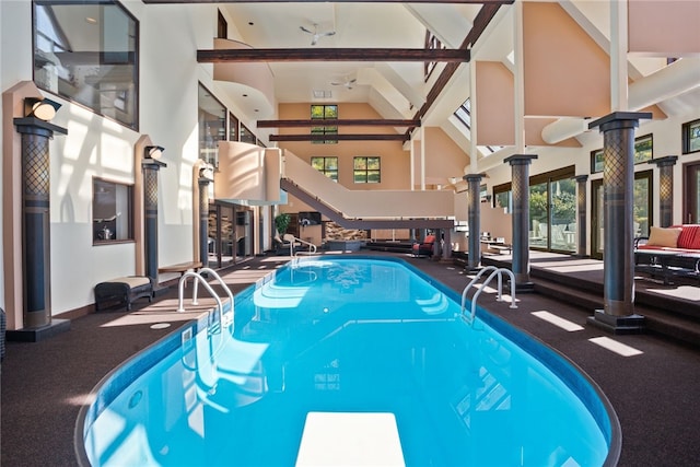 514 Justabout Rd, Peters Twp, PA 15367 - indoor pool with ornate columns and a diving board