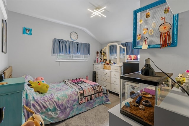 bedroom featuring vaulted ceiling