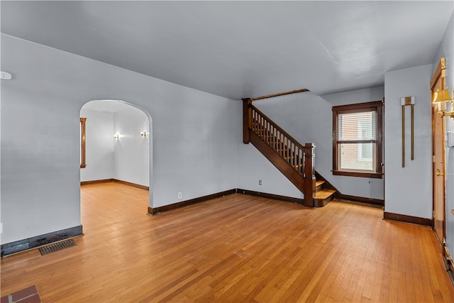 unfurnished living room with light hardwood / wood-style floors