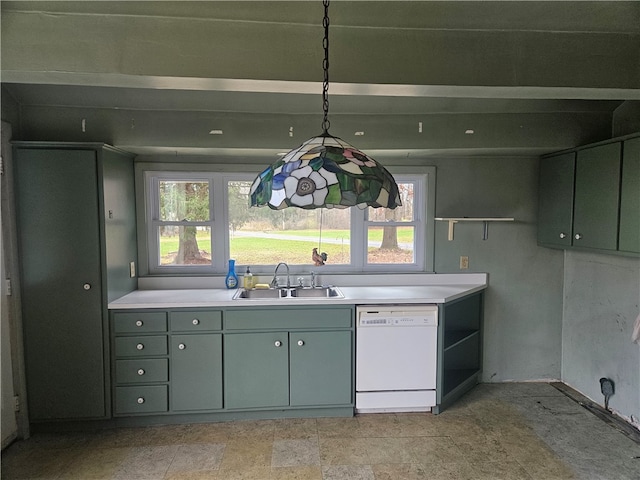 kitchen featuring dishwasher, sink, and decorative light fixtures