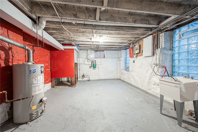 basement featuring water heater