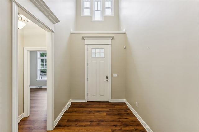 foyer entrance with dark hardwood / wood-style floors