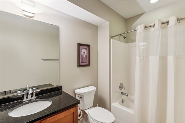 full bathroom with vanity, toilet, and shower / bath combo with shower curtain