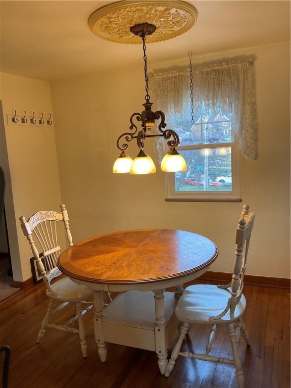 dining room with dark hardwood / wood-style flooring