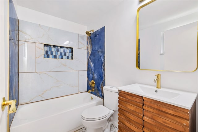 full bathroom with tile patterned flooring, vanity, toilet, and tiled shower / bath