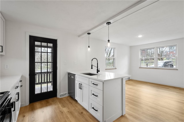 kitchen with plenty of natural light, kitchen peninsula, sink, and appliances with stainless steel finishes