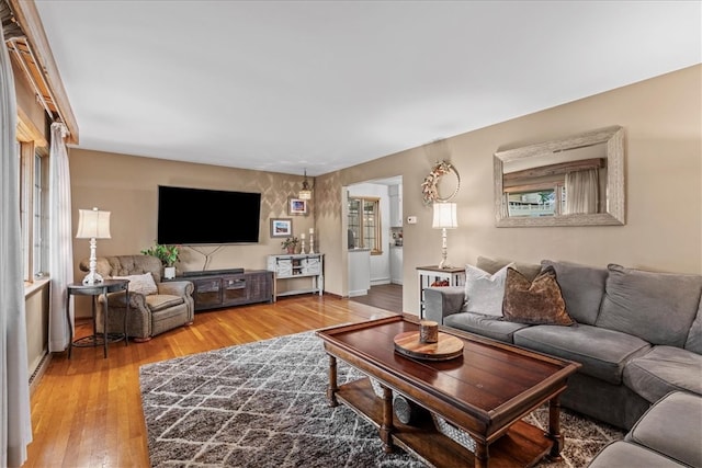 living room with hardwood / wood-style flooring