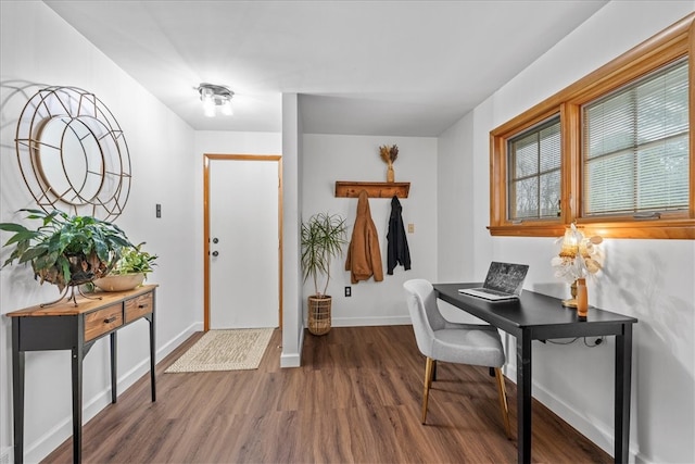 home office featuring dark hardwood / wood-style floors