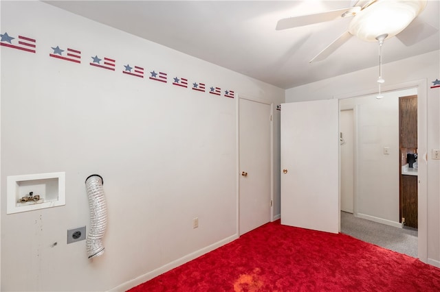 interior space with carpet and ceiling fan