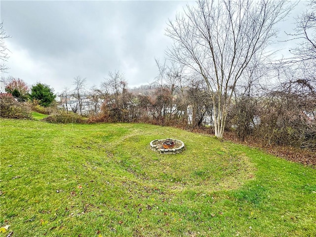 view of yard with an outdoor fire pit