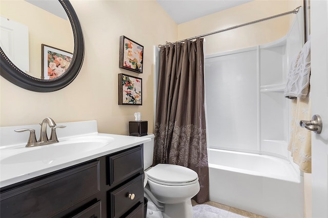 full bathroom featuring shower / tub combo, vanity, and toilet