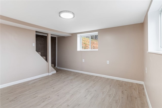 basement with light wood-type flooring