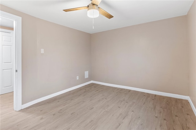 spare room featuring ceiling fan and light hardwood / wood-style floors