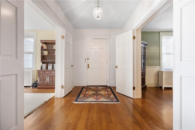 entryway with wood finished floors