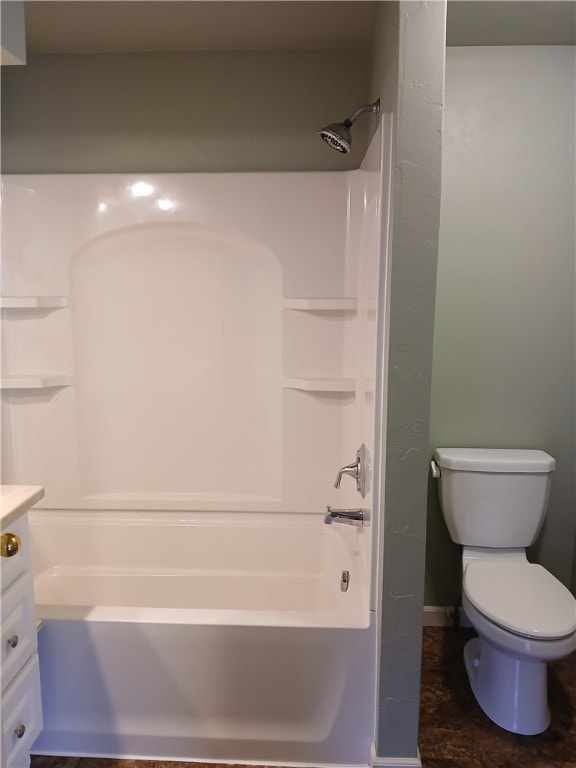 full bathroom with vanity, toilet, and bathtub / shower combination