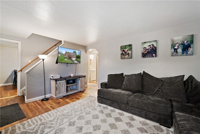 living room with light hardwood / wood-style floors