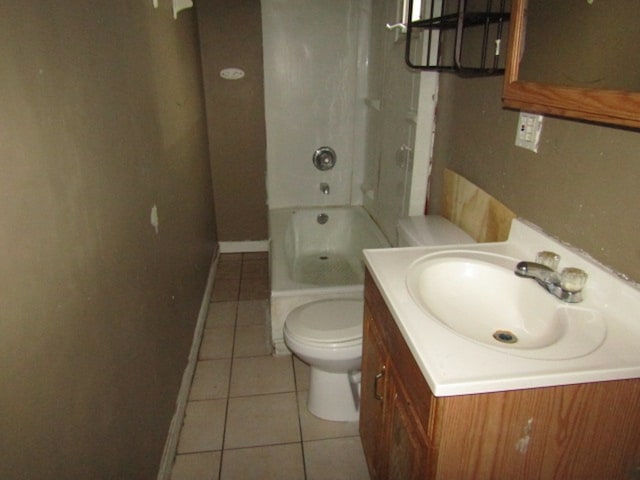 full bathroom featuring tile patterned flooring, bathtub / shower combination, vanity, and toilet