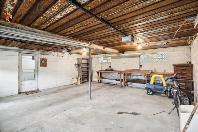 basement with a workshop area