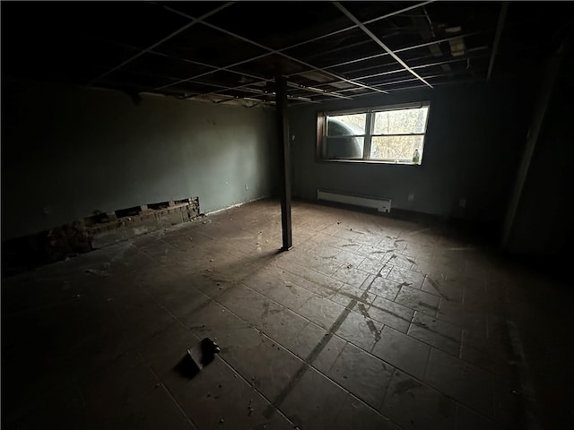 basement with a baseboard radiator