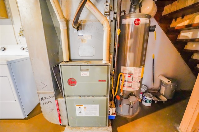 utilities with gas water heater and washer / clothes dryer