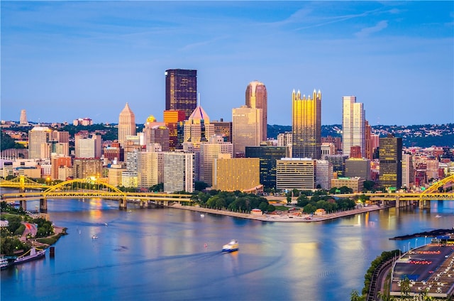 city view with a water view