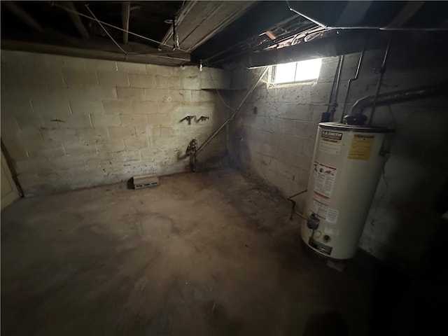 basement featuring water heater