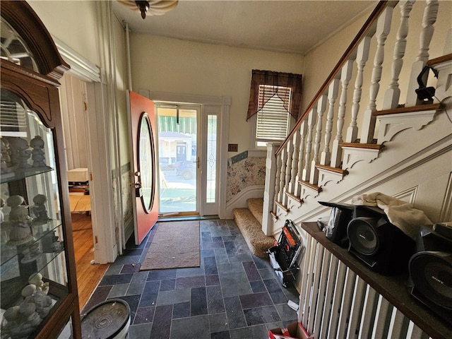 foyer entrance with dark hardwood / wood-style flooring