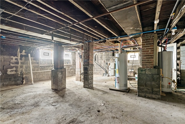 basement featuring water heater