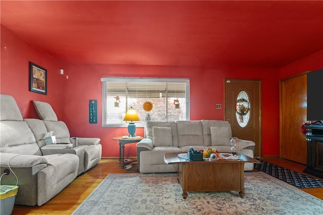 living room with light hardwood / wood-style flooring