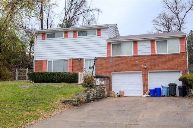 view of front facade with a front lawn and a garage