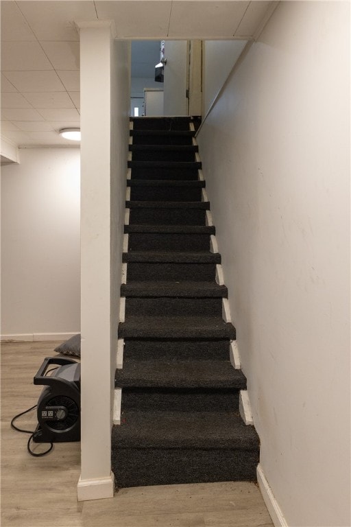 stairway with wood-type flooring