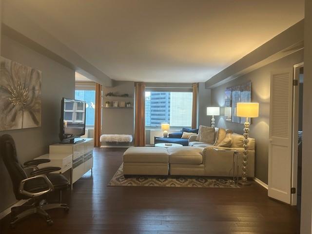 living room featuring dark hardwood / wood-style floors