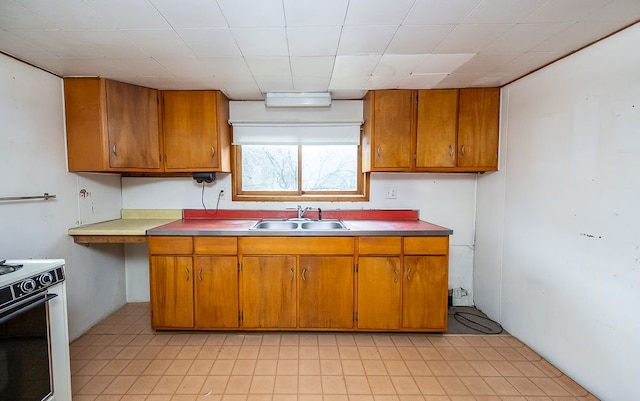 kitchen featuring white electric range oven and sink