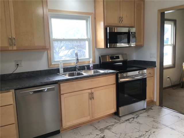 kitchen featuring stainless steel appliances, a wealth of natural light, and sink