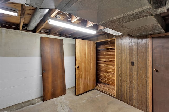 basement with wood walls