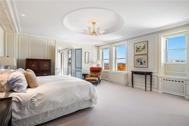 5023 Frew Unit 6Bc, Squirrel Hill, PA 15213 - carpeted bedroom featuring a decorative wall, ornamental molding, multiple windows, and a chandelier