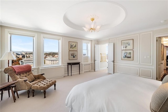 5023 Frew Unit 6Bc, Squirrel Hill, PA 15213 - bedroom featuring a decorative wall, a chandelier, crown molding, and light carpet