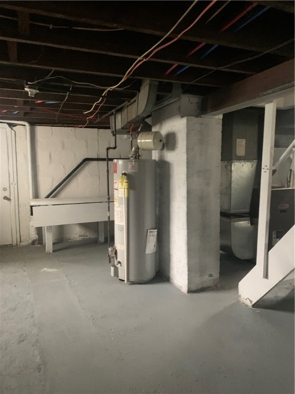 basement with water heater