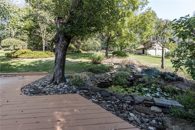 view of yard with a deck