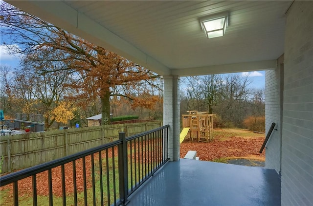 view of patio / terrace featuring a playground