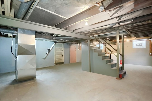 basement featuring heating unit