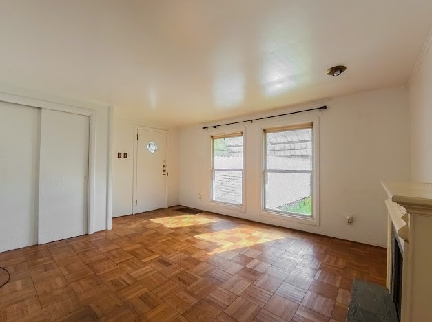 interior space featuring light parquet flooring