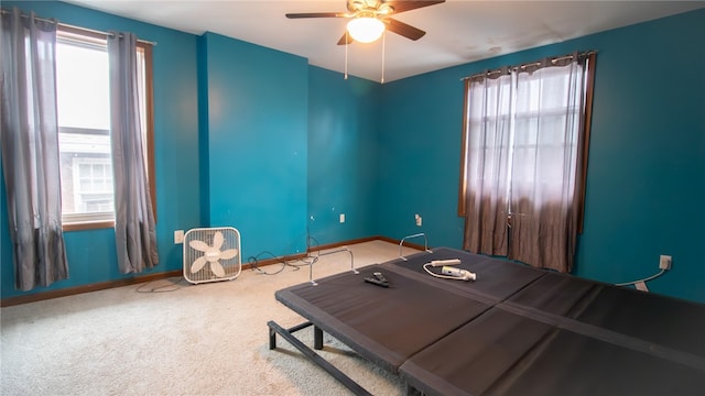 bedroom with carpet floors and ceiling fan