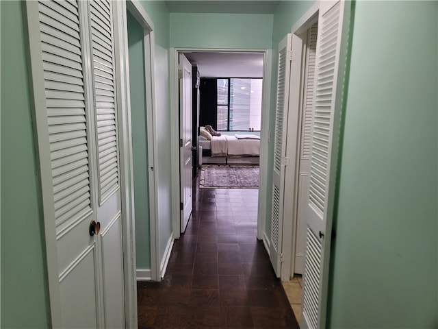 corridor with dark hardwood / wood-style floors