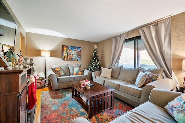 living room with hardwood / wood-style floors