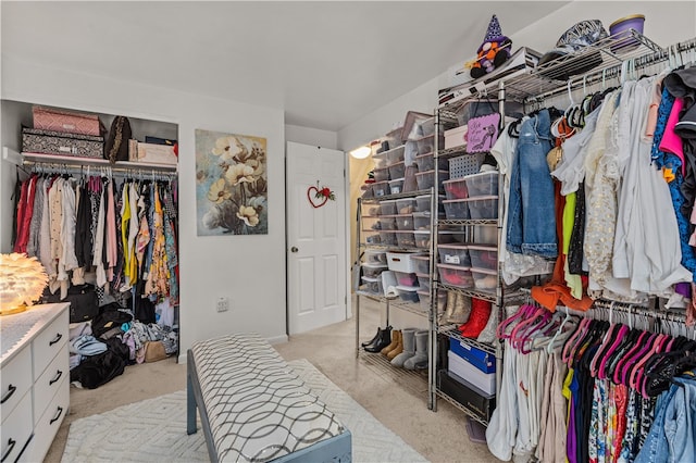 spacious closet with light colored carpet