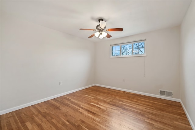 empty room featuring hardwood / wood-style flooring and ceiling fan