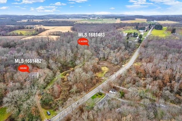 aerial view featuring a rural view