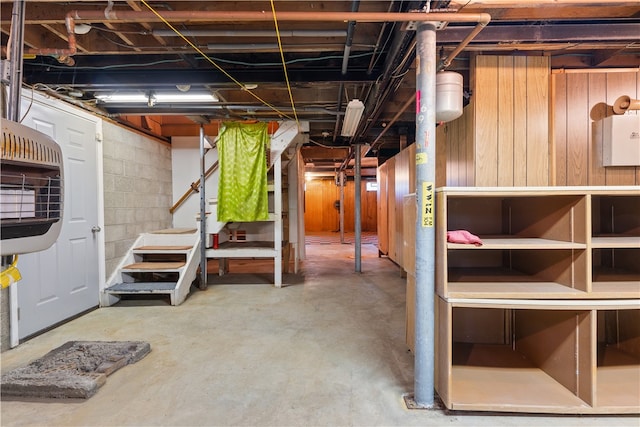 basement with wood walls